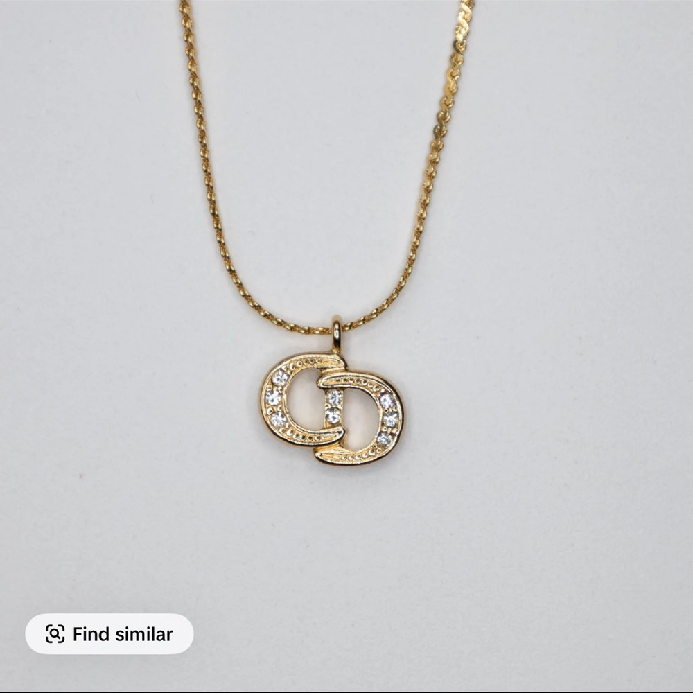 Dior Gold Interlocking Crystal CC Pendant Necklace